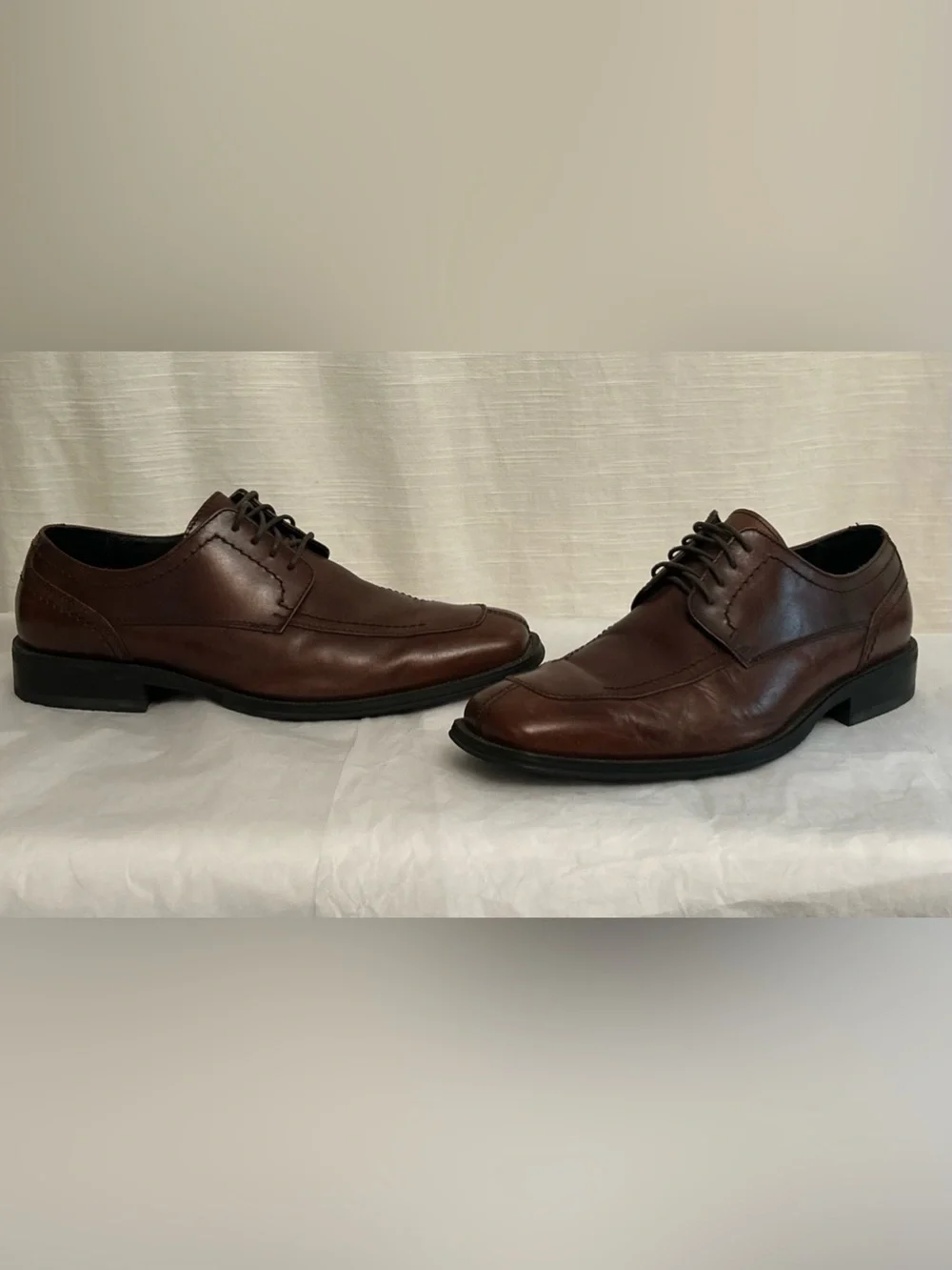 Alfani Like New Men's Brown Leather Square Toe‎ Lace-Up Dress Shoes
